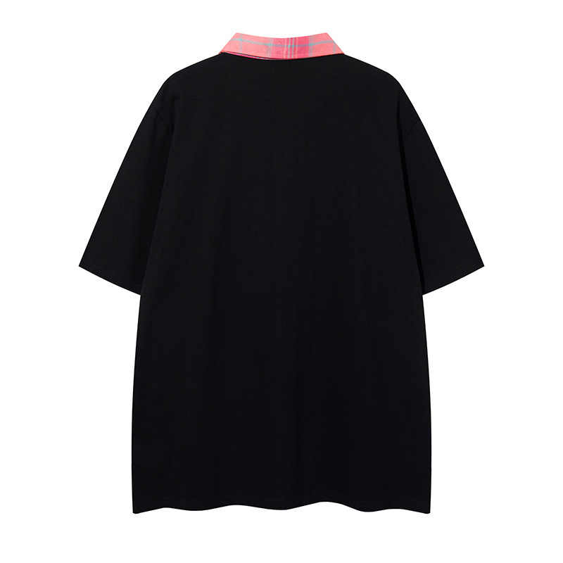 Classic Cotton Letter Lapel Zip Oversized T Shirt