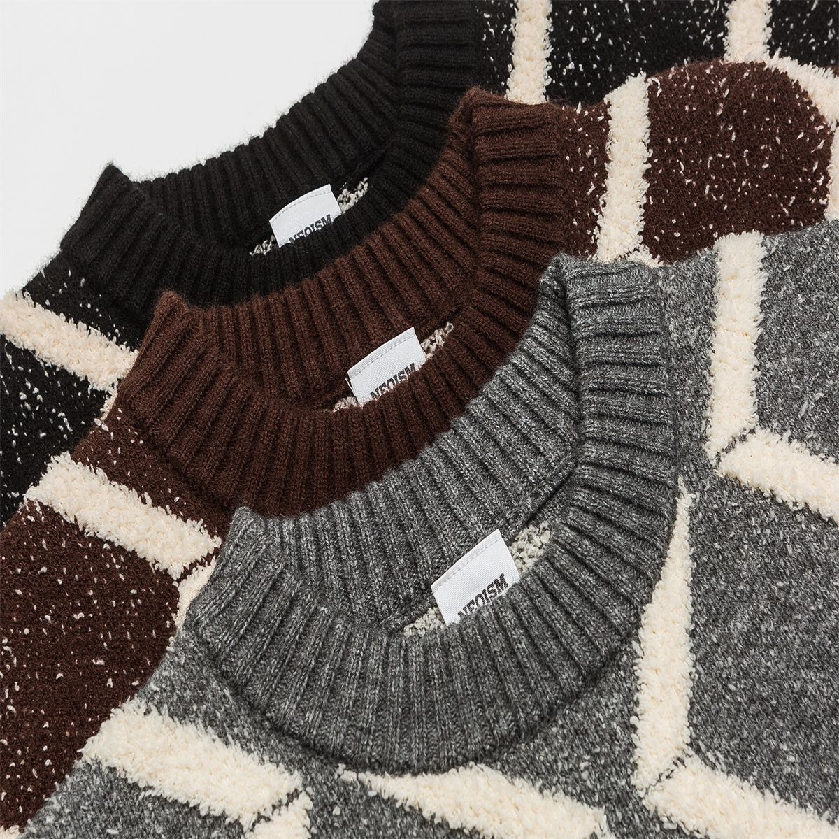 Men Crewneck Oversized Colorblock Japanese Workwear Sweater