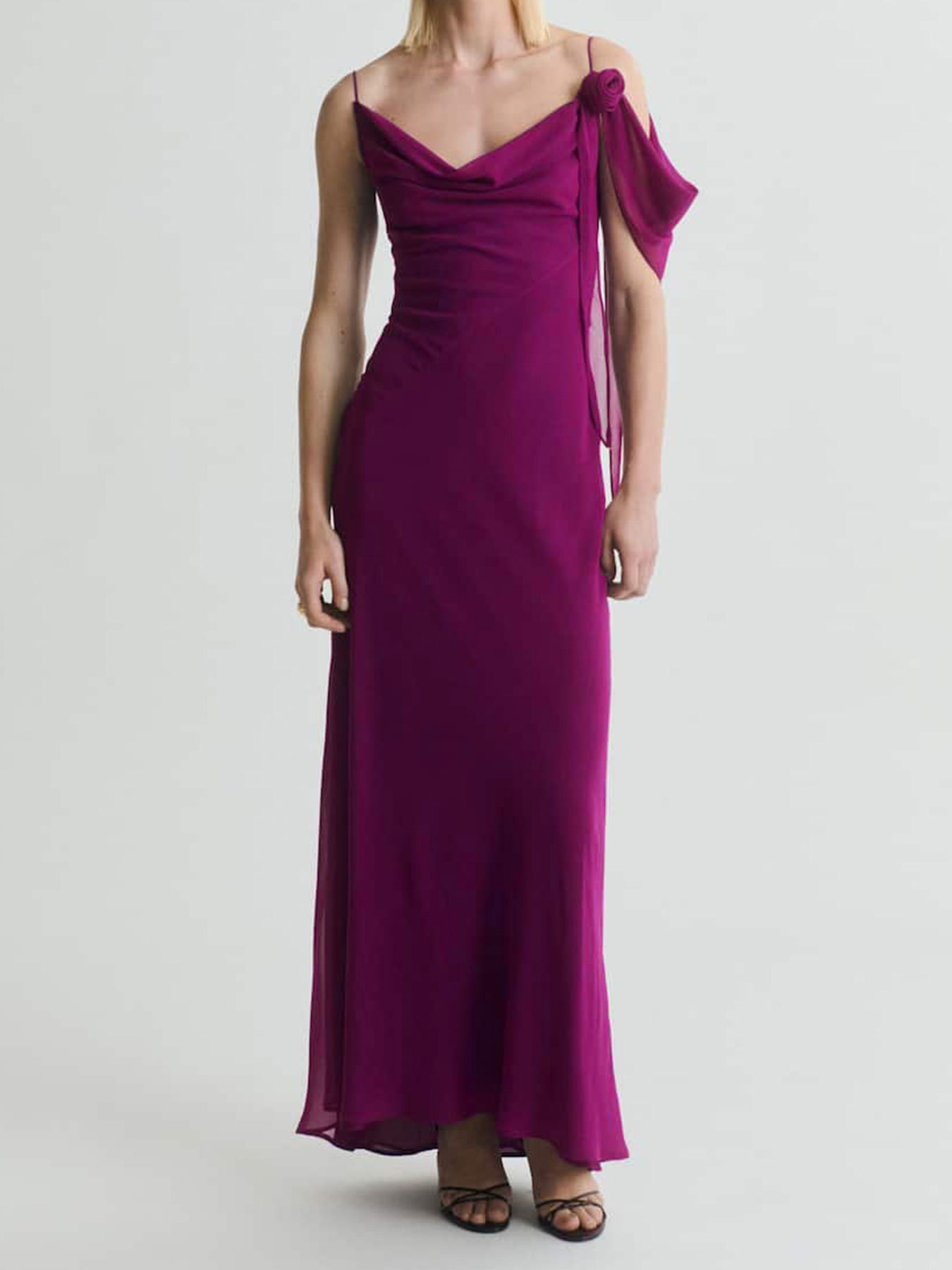 Shoulderless Ruched Fitted Open Back Evening Dress