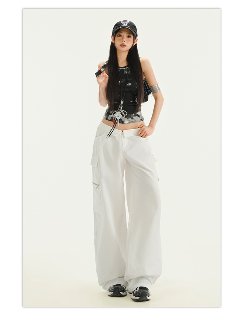Women's White Work Pants Jazz Dance Sports Casual Trousers