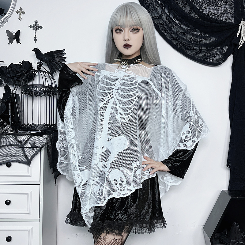 Sexy One-Shoulder Skeleton Print Cape