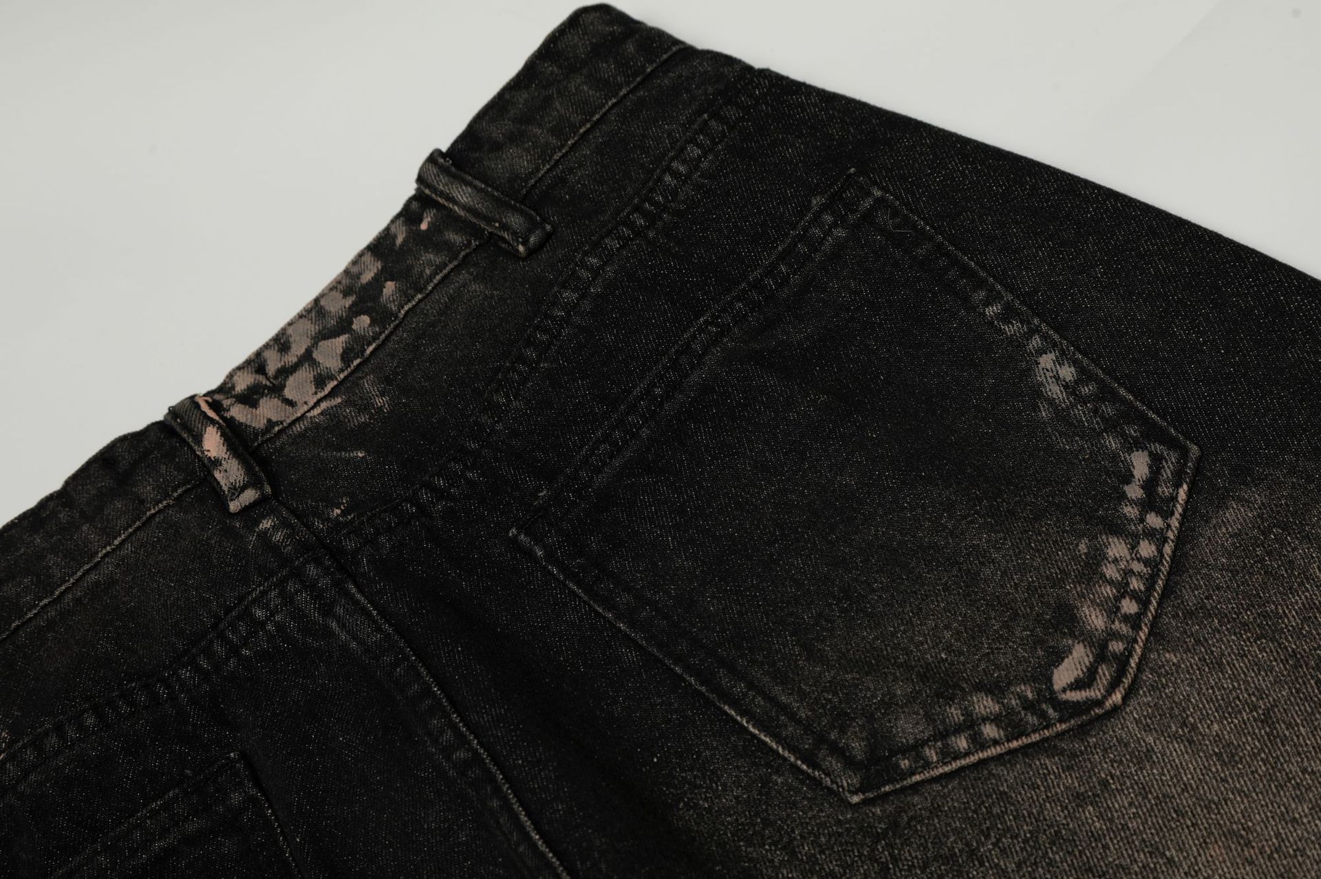 Retro Unisex Trendy Washed Black Splatter Design Men's Loose Wide-Leg Jeans