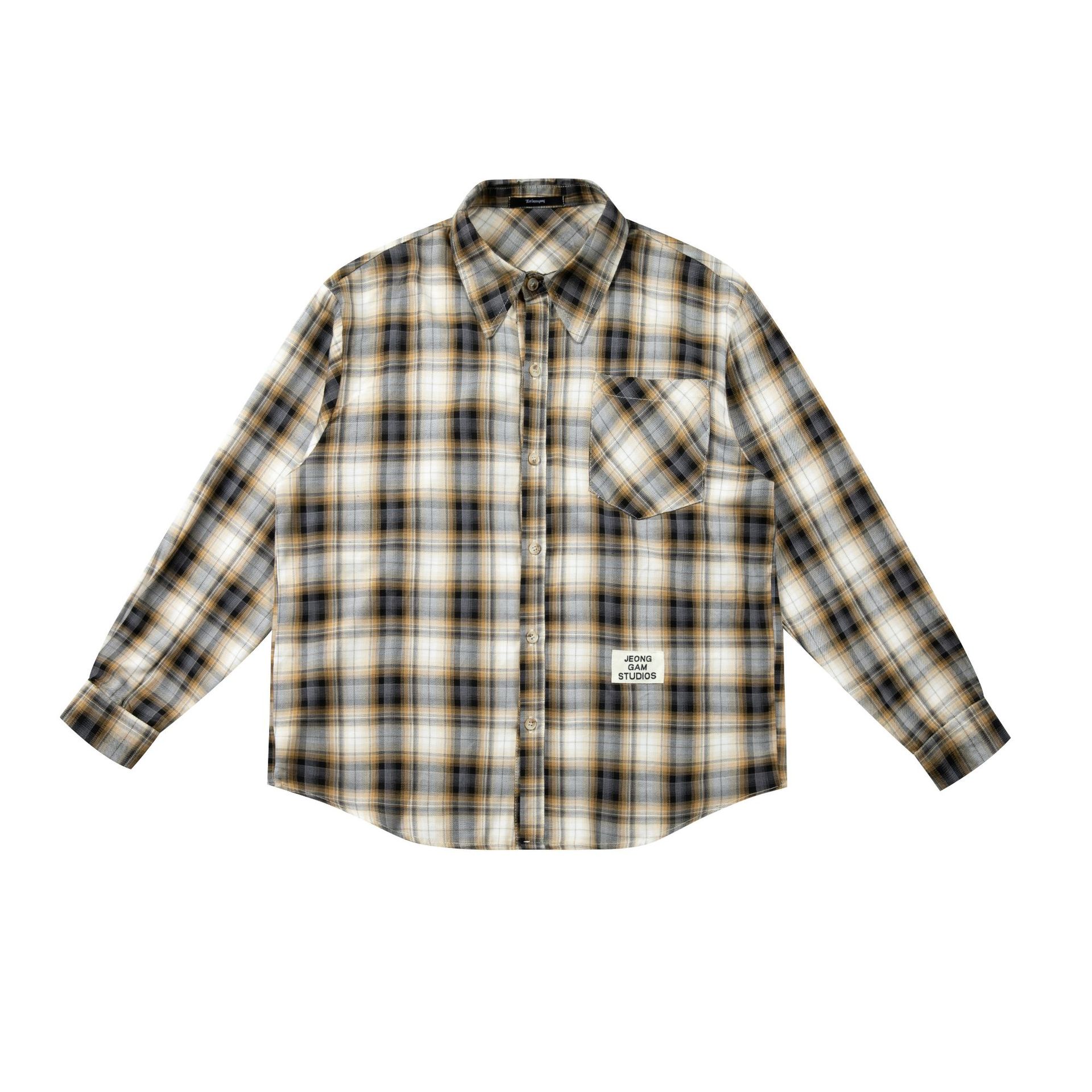 Relaxed Paneled Tartan Cargo Emblem Shirt