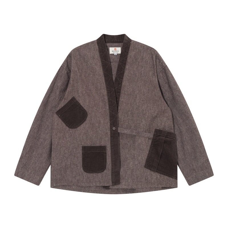 Oversized Cotton Blend Cardigan Jacket Featuring Contrast Patch