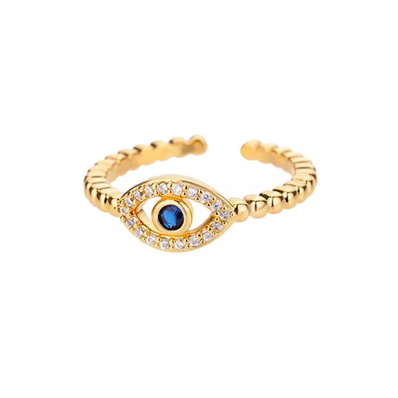 Turkish Zircon Evil Eye Rings For Women Open Adjustbale Gold Plated Stainless Steel Ring Couple Rings Wedding Jewelry Bague