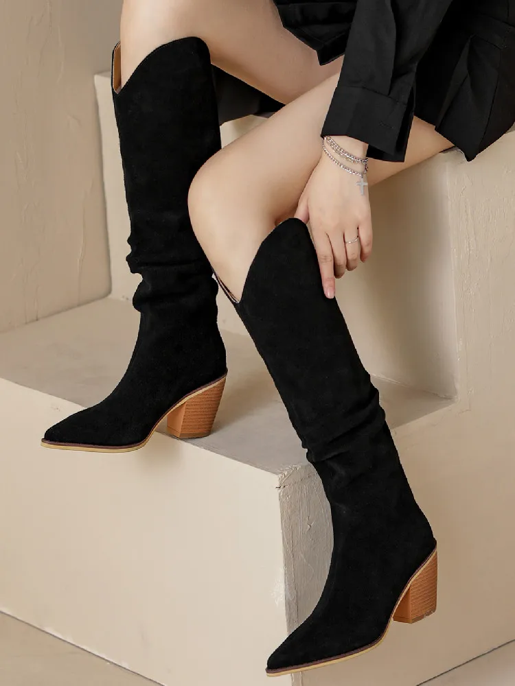 Women Sexy Point Women's Knee High Boots Black Beige Long Shoes Ladies Autumn Winter