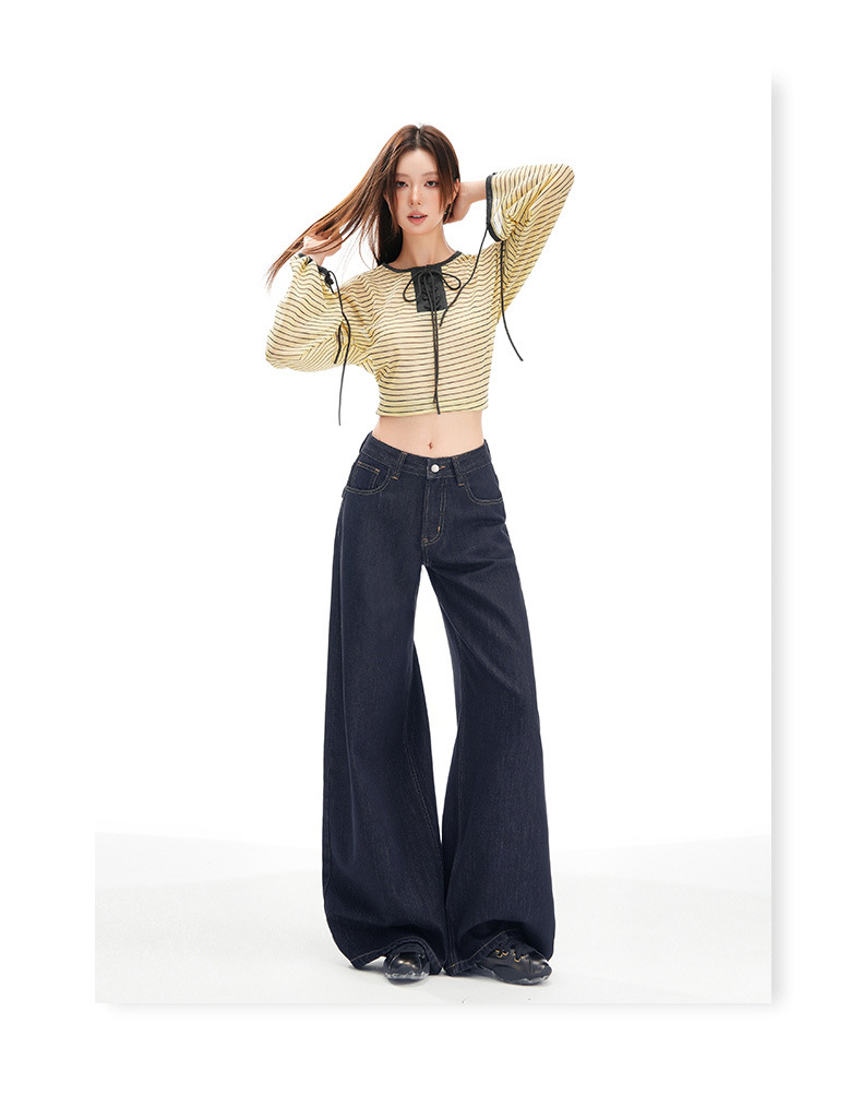 Women's Wide-Leg Jeans Loose Slim High-Waist Drape Floor-Length Straight Pants
