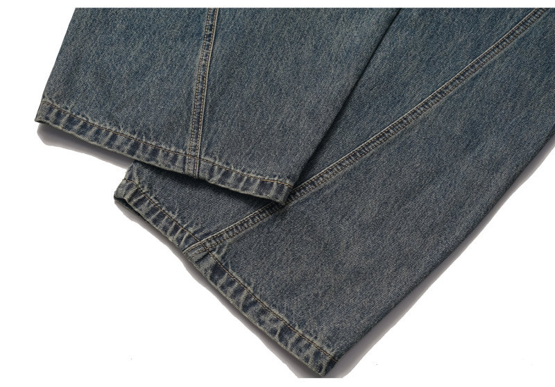 Washed Patchwork Loose Wide-Legged Knife-Edge Denim Pants