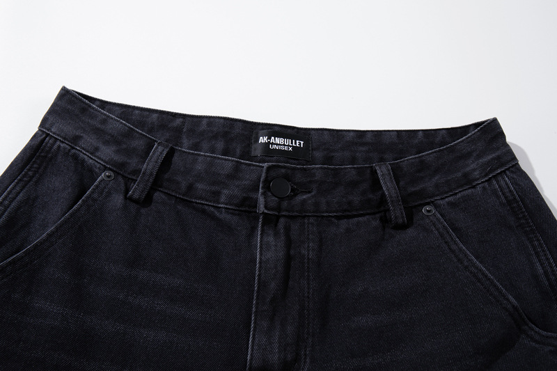 Casual Knife-Edge Pants for Men, Loose Straight-Leg Patchwork Denim Pants, Embroidered Wide-Leg Long Pants