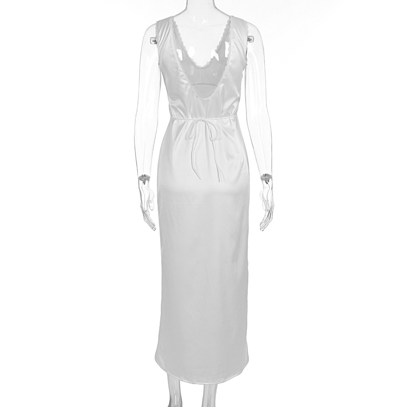 A-Line V-Neck High Waist Polyester Maxi Skirt