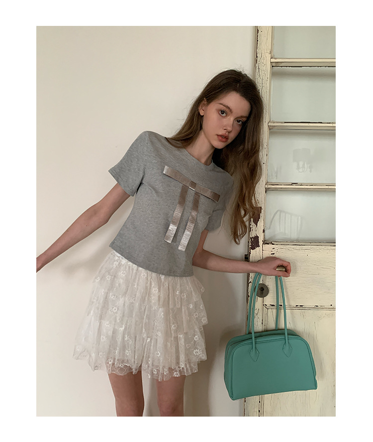 Ladies' Body-Hugging Round Neck Tie Front T-shirt