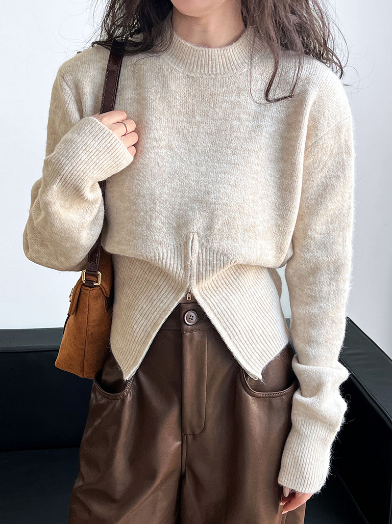 Korean Solid Long Sleeve Loose Crew Sweater