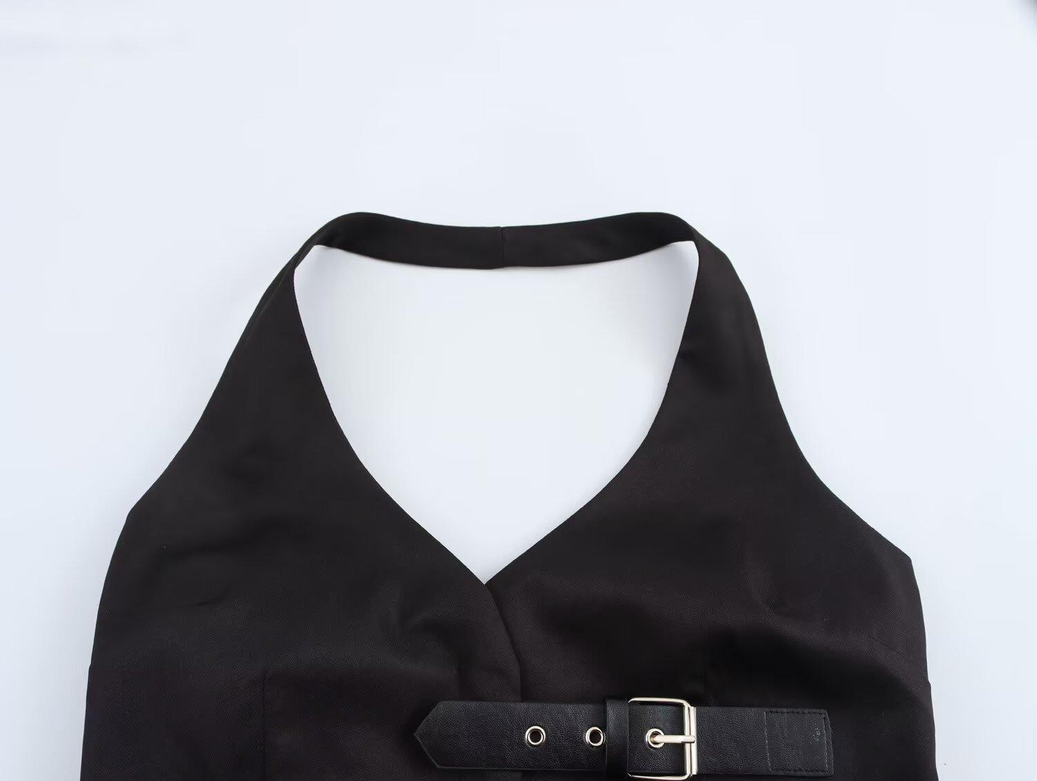 Sleeveless Solid Modern Open Back Cinch Top