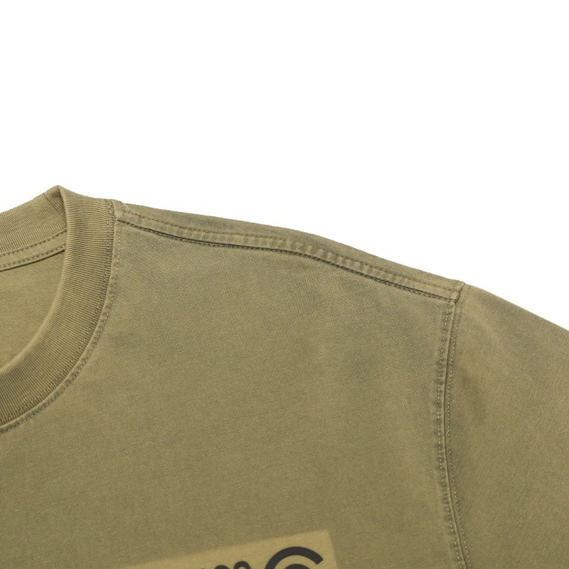 Washed and distressed letter print design with small neckline and short sleeved T-shirt
