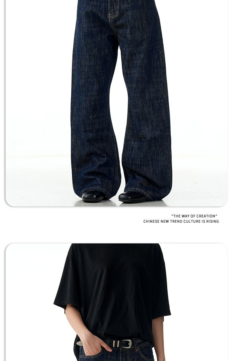 Original Denim Blue Jeans for Men and Women Vintage Washed Loose Fit Wide Leg Straight Trousers