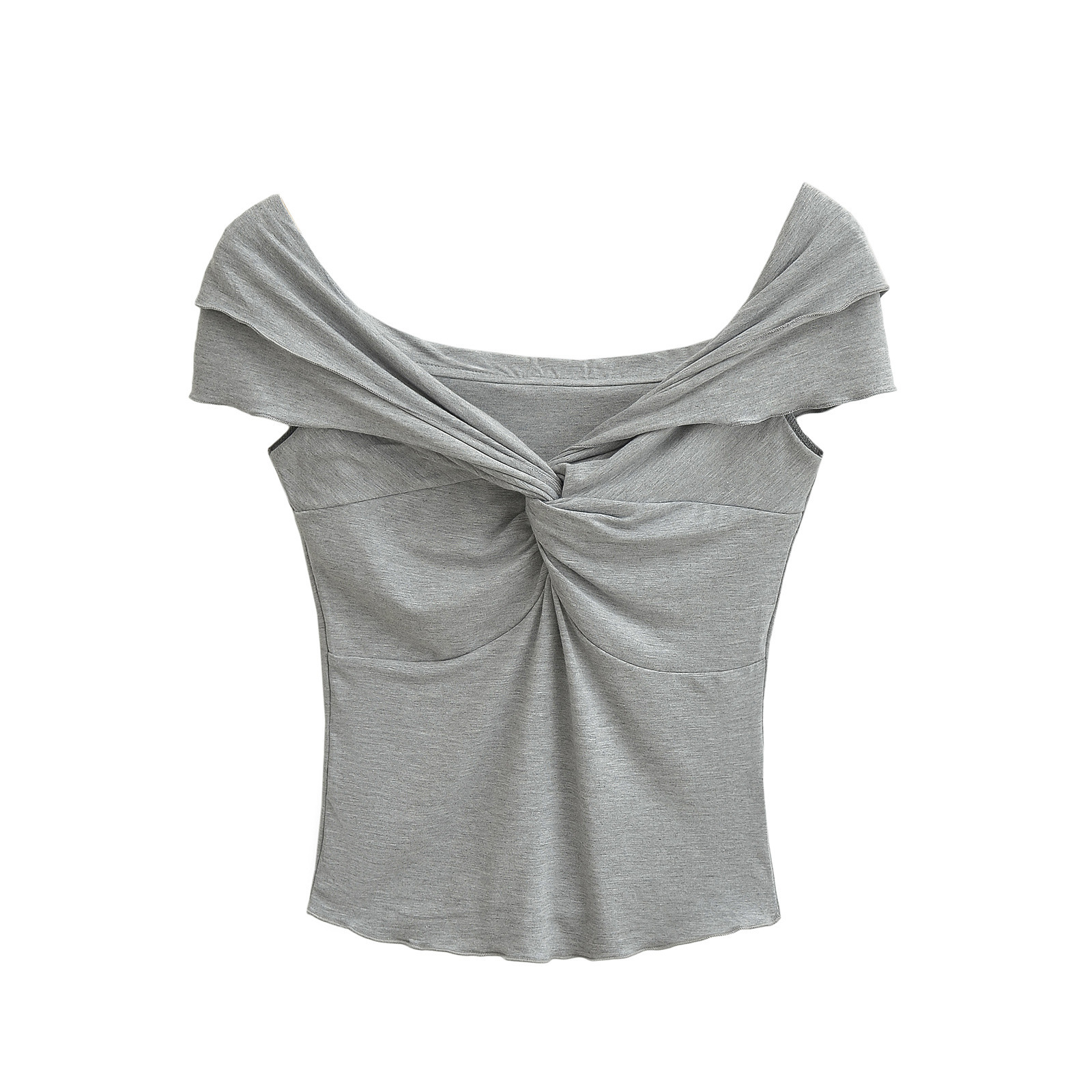 Sexy Asymmetric Neckline Cropped Sleeve Shirt