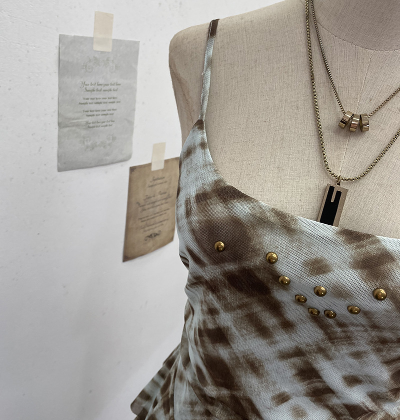 Irregular Rivet Mesh Camisole Dress with Ruffle Strap Sleeveless Top