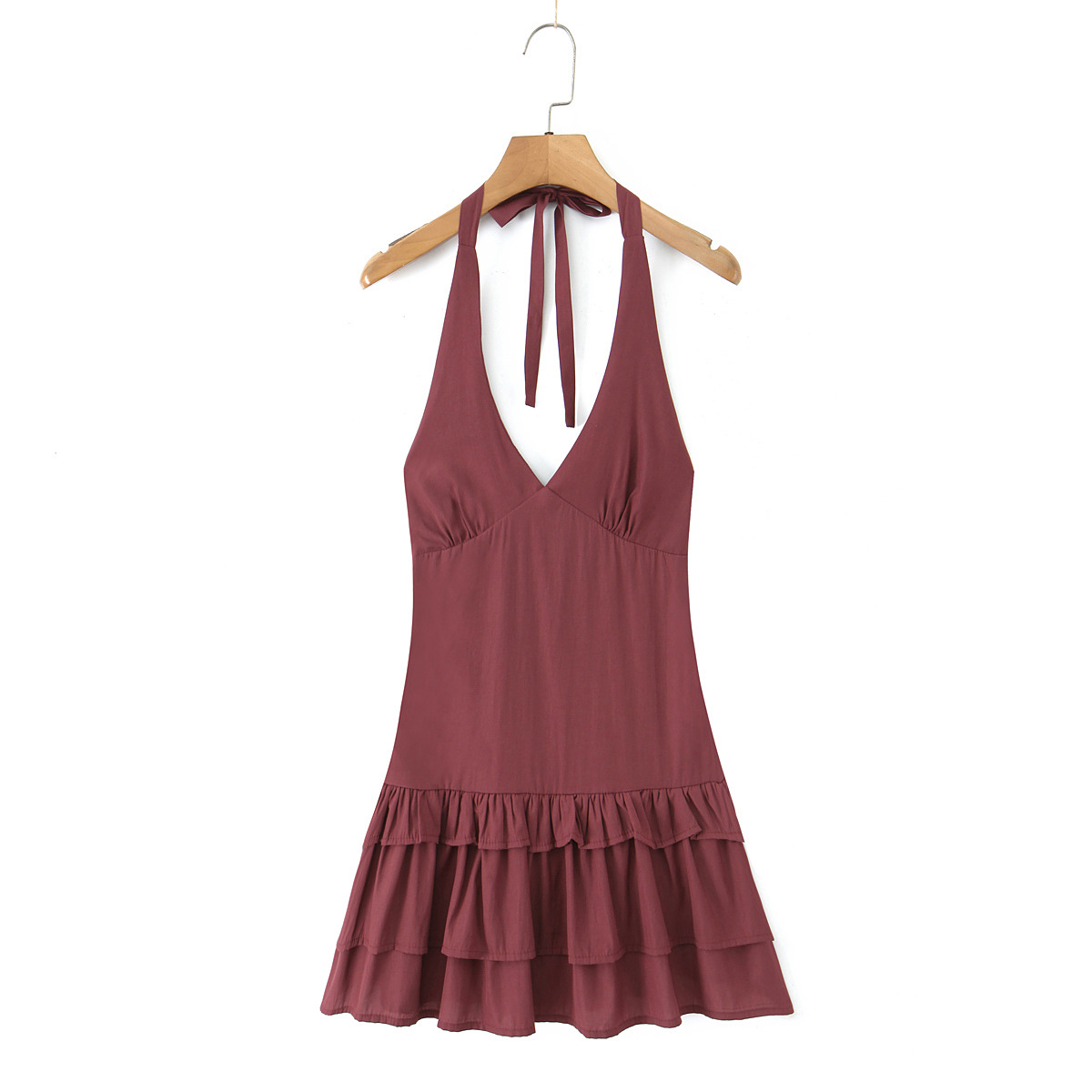 Burgundy Rayon Halter Mini Skirt