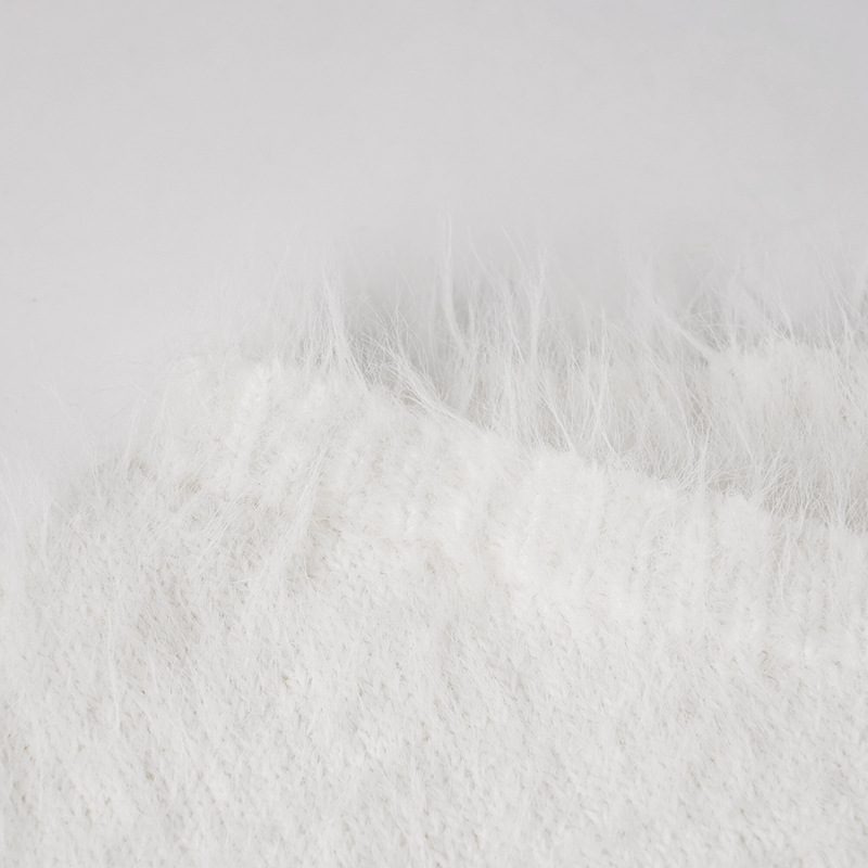 Ladies Relaxed Round Neck Plain Furry Sweater