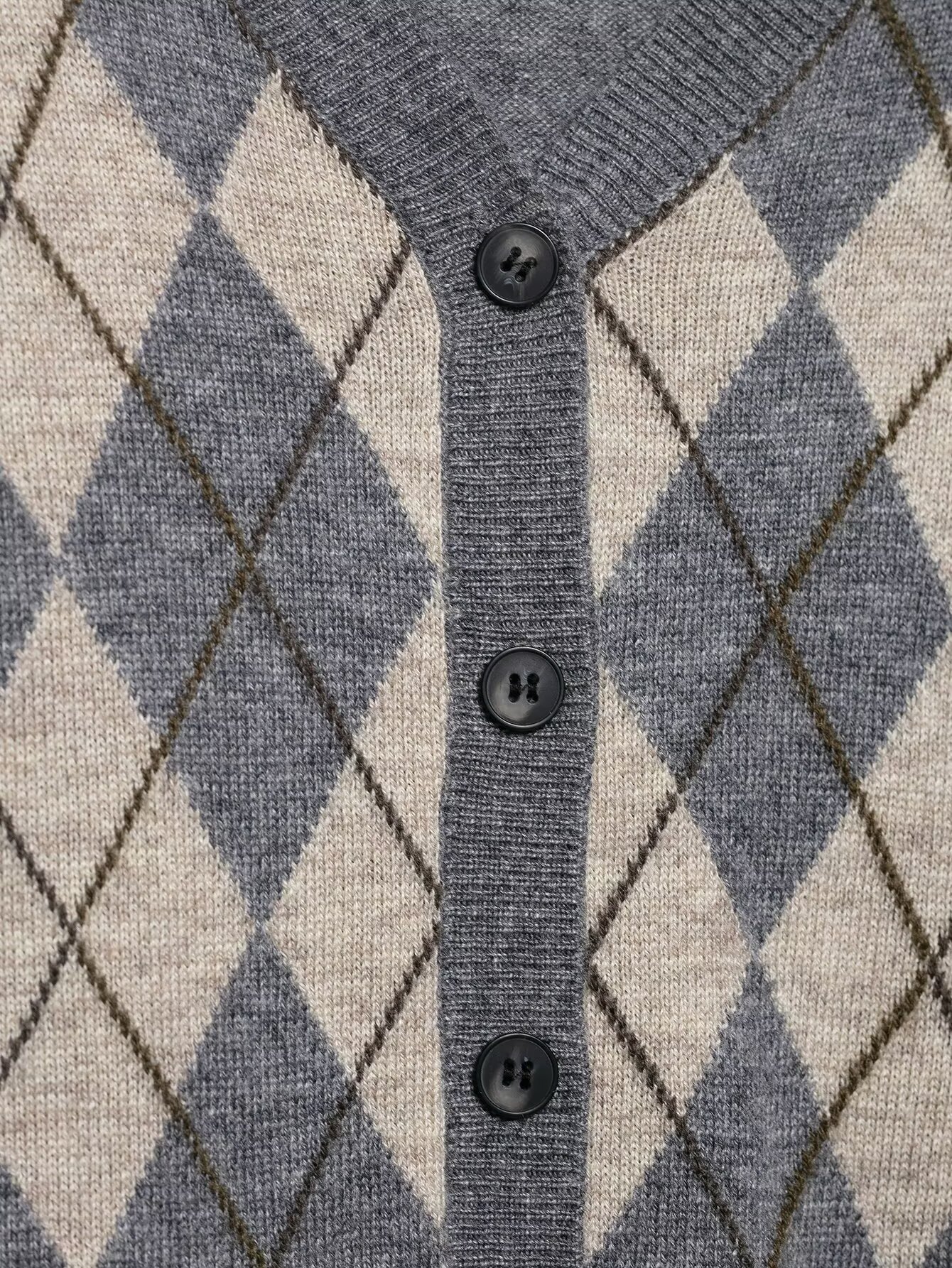 Crew Neck Button Front Geometric Print Polyester Sweater