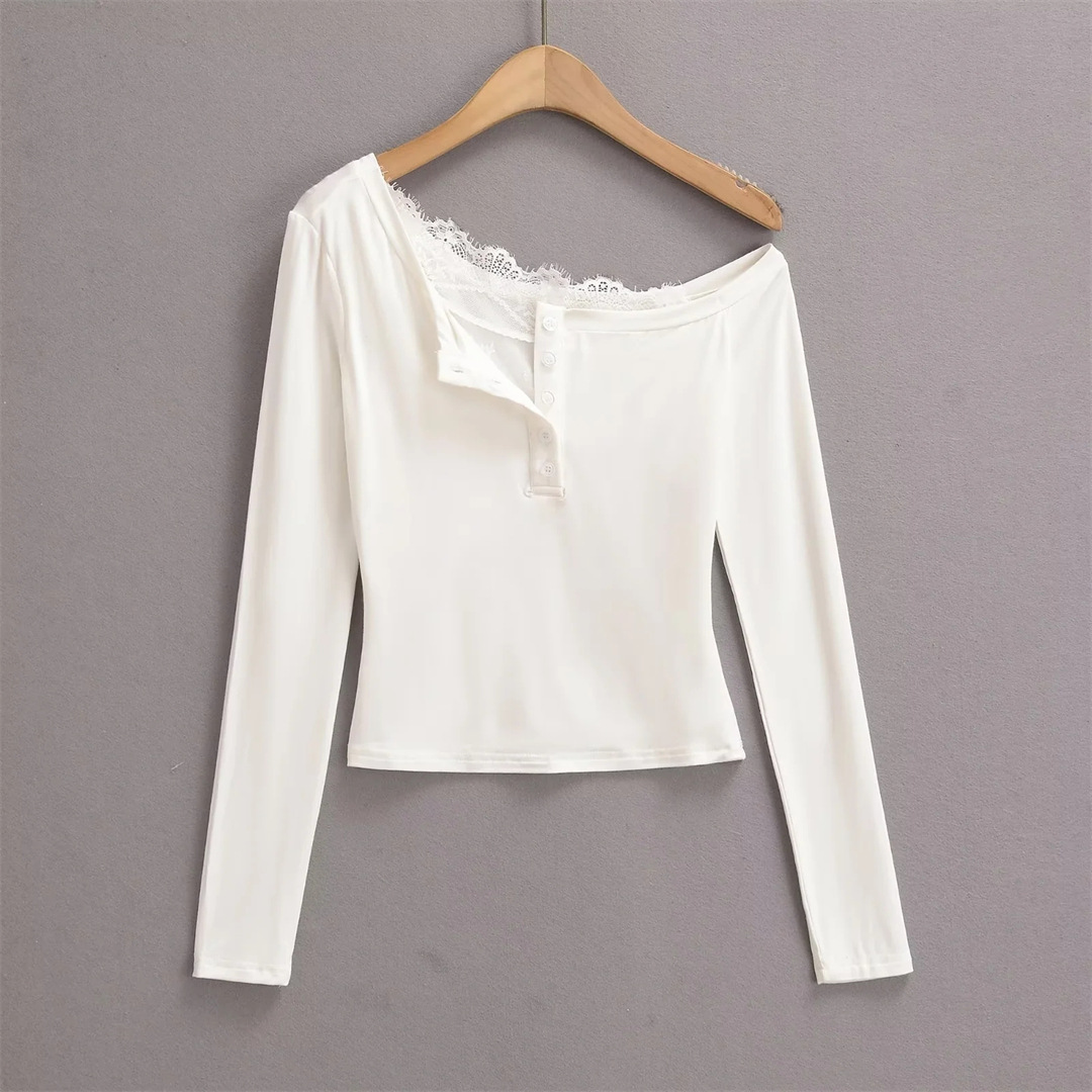 Ladies Plain Fitted Wrist-Length Angled Neck Tee