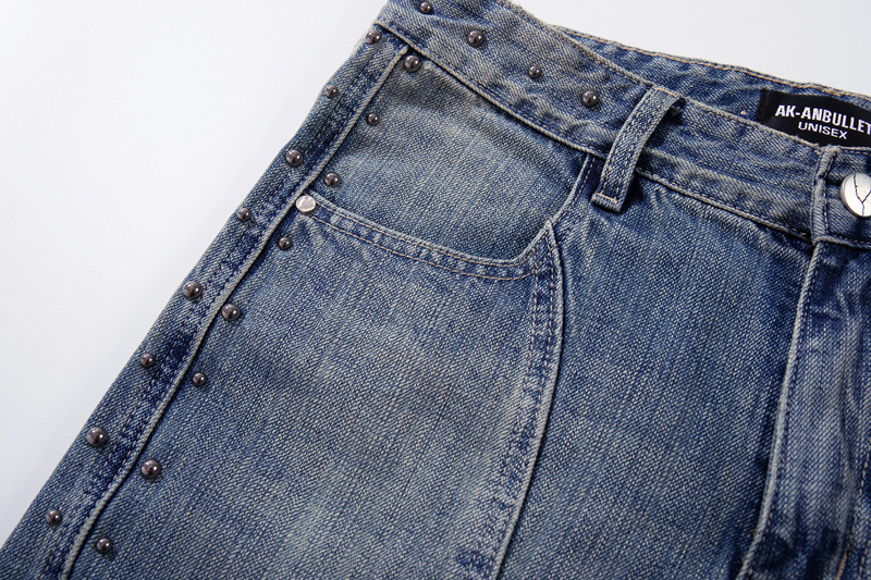 Vintage Deconstructed Patchwork Denim Pants Unisex Street Washed Loose Wide-Leg Tapered Casual Trousers