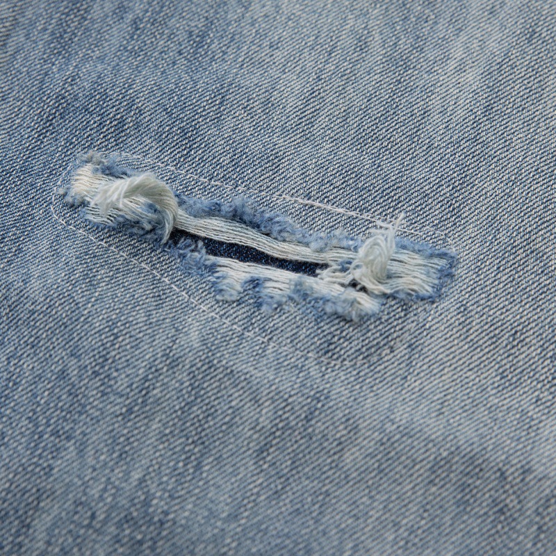 Patchwork Ripped Washed Denim Pants Men Casual All-Match Vintage Look