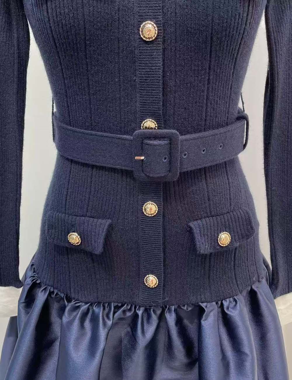 Navy Round Neck Knit Maxi Dress