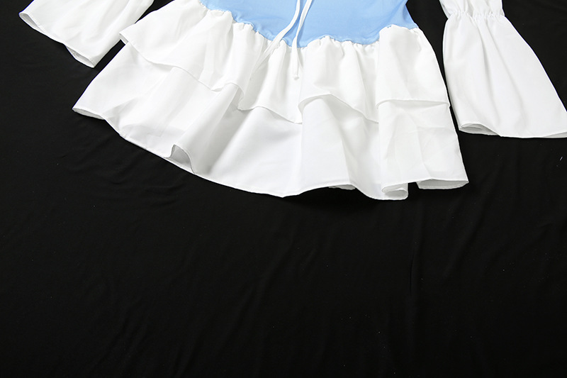 Chic Asymmetric High Waist Two Tone Puff Dress