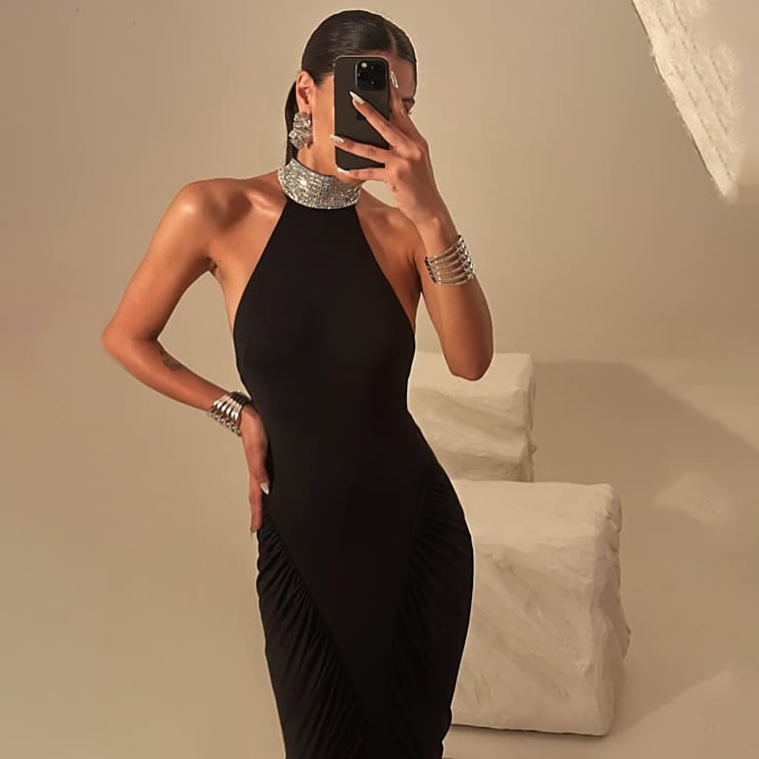 Halter Sleeveless High Waist Open Back Dress