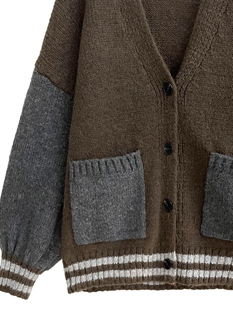 Two-Tone Oversized Deep V Cardigan