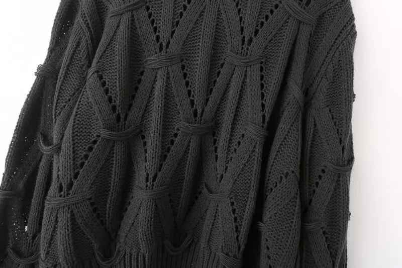 Ladies Relaxed Crew Neck Plain Openwork Sweater