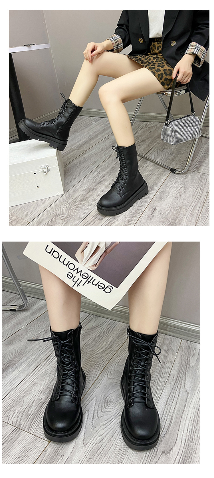 Autumn and Winter British Style New Knight Martin Boots Women's Over Knee Thick Bottom Zipper Mid length Boots Single Boots Women's