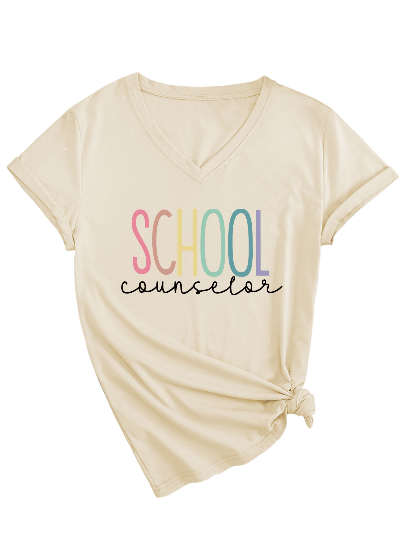 Ladies V-Neck Geometric Print Tee