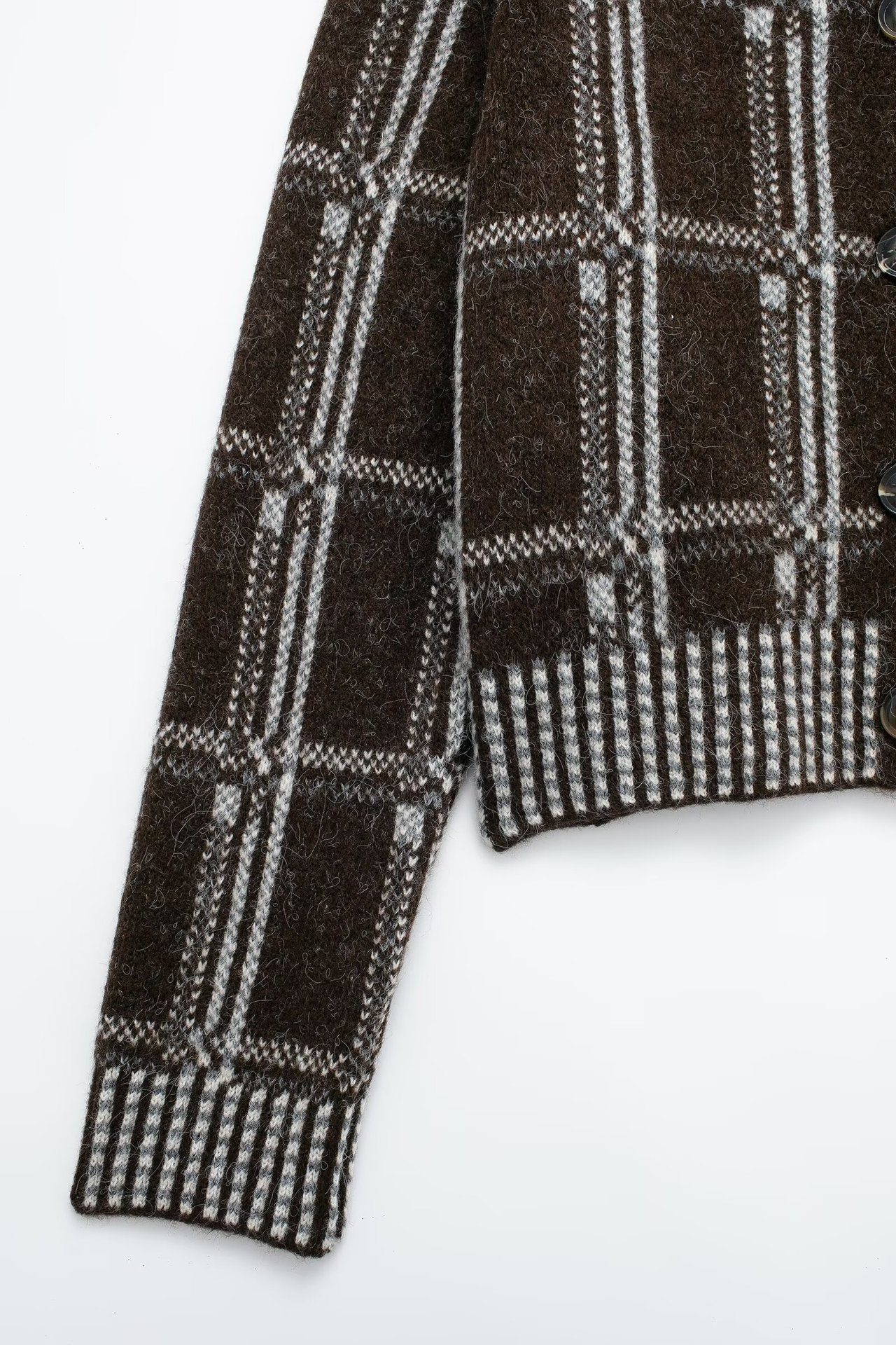 Checkered Crew Full Sleeve Knit Jacket