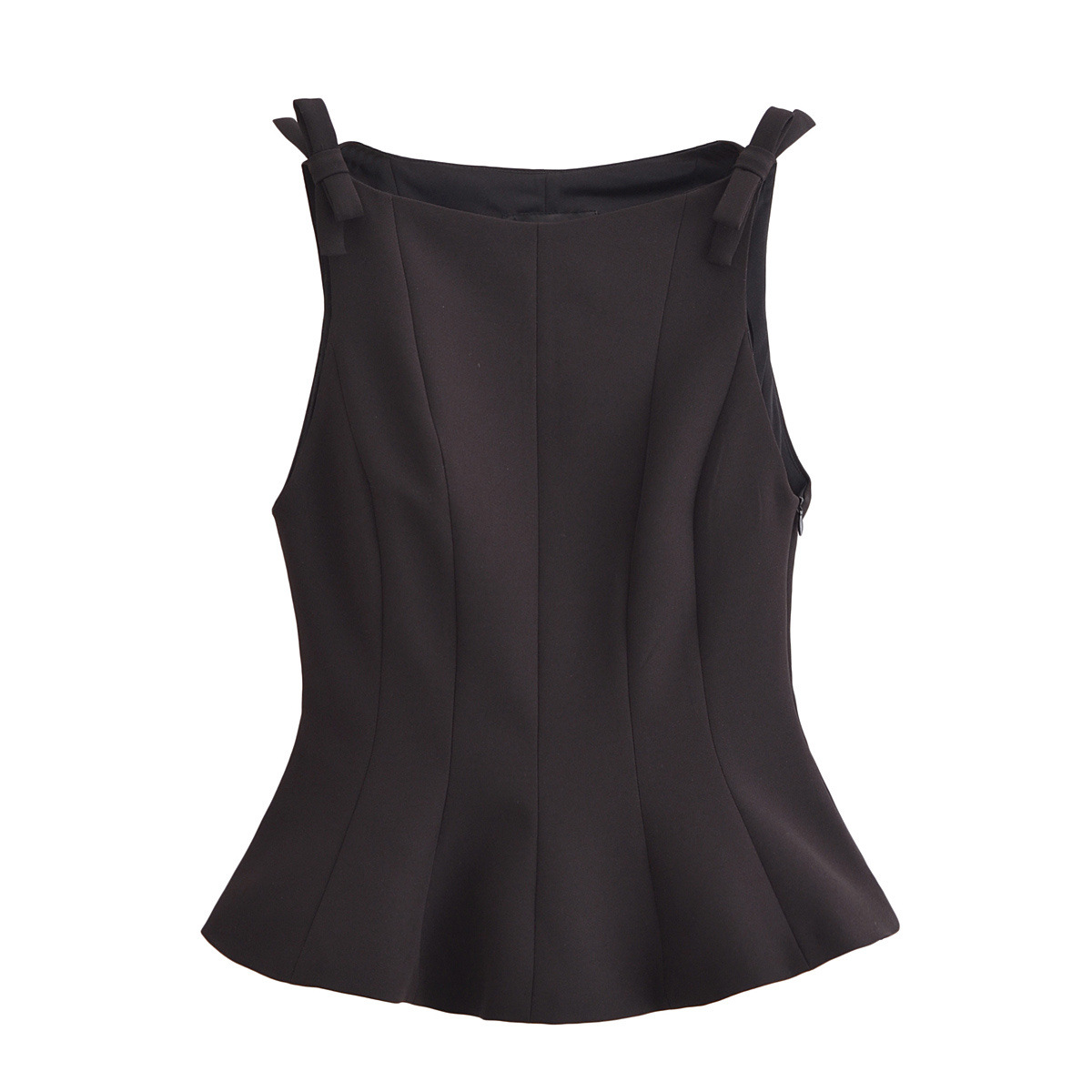 Sleeveless Solid Contemporary Flared Hem Tie Top