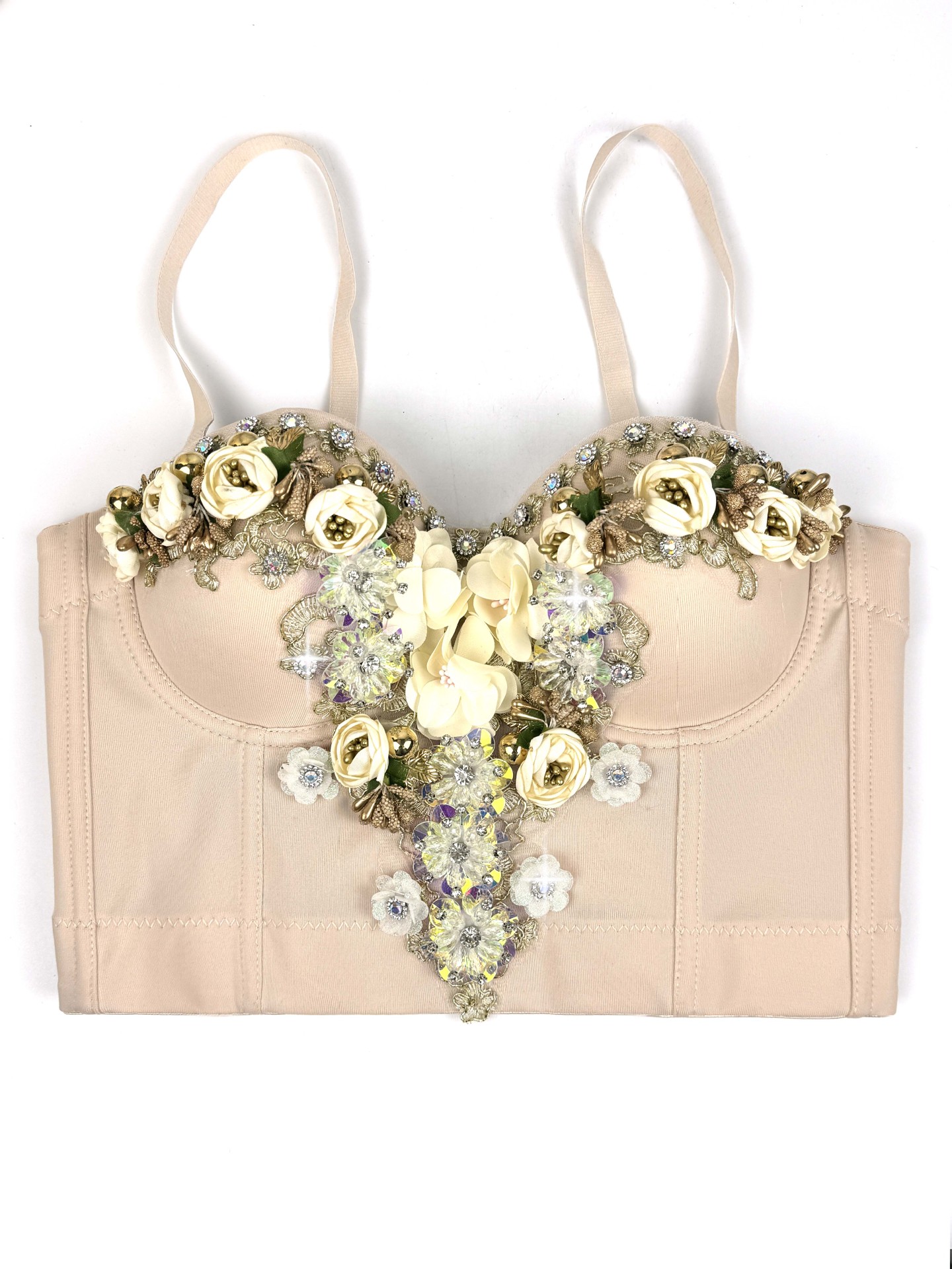European and American Style Three-dimensional Flower Rhinestone Beaded Corset Fashion Luxury Sexy Outerwear Bone Strap Top