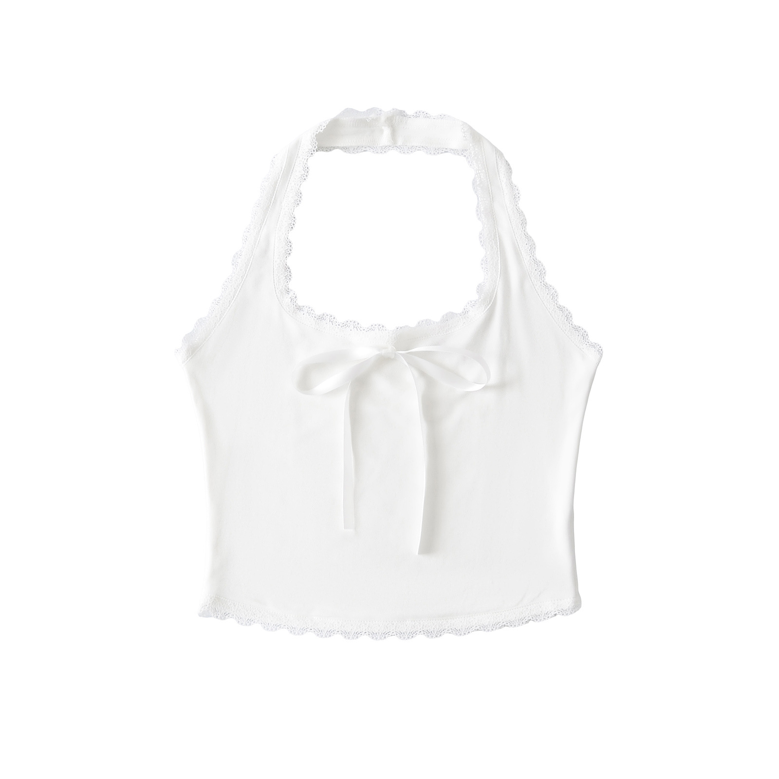 Slim Fit U-Neck Solid Color Front Bow Halter Crop Top