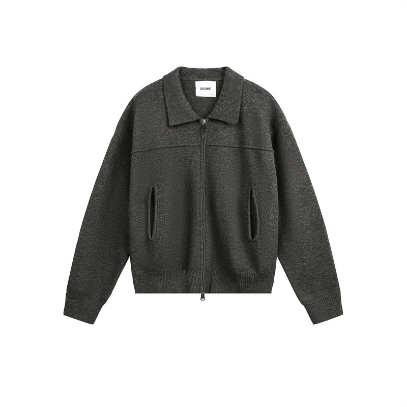 Japanese Workwear Plain Oversized Cardigan Notched Collar