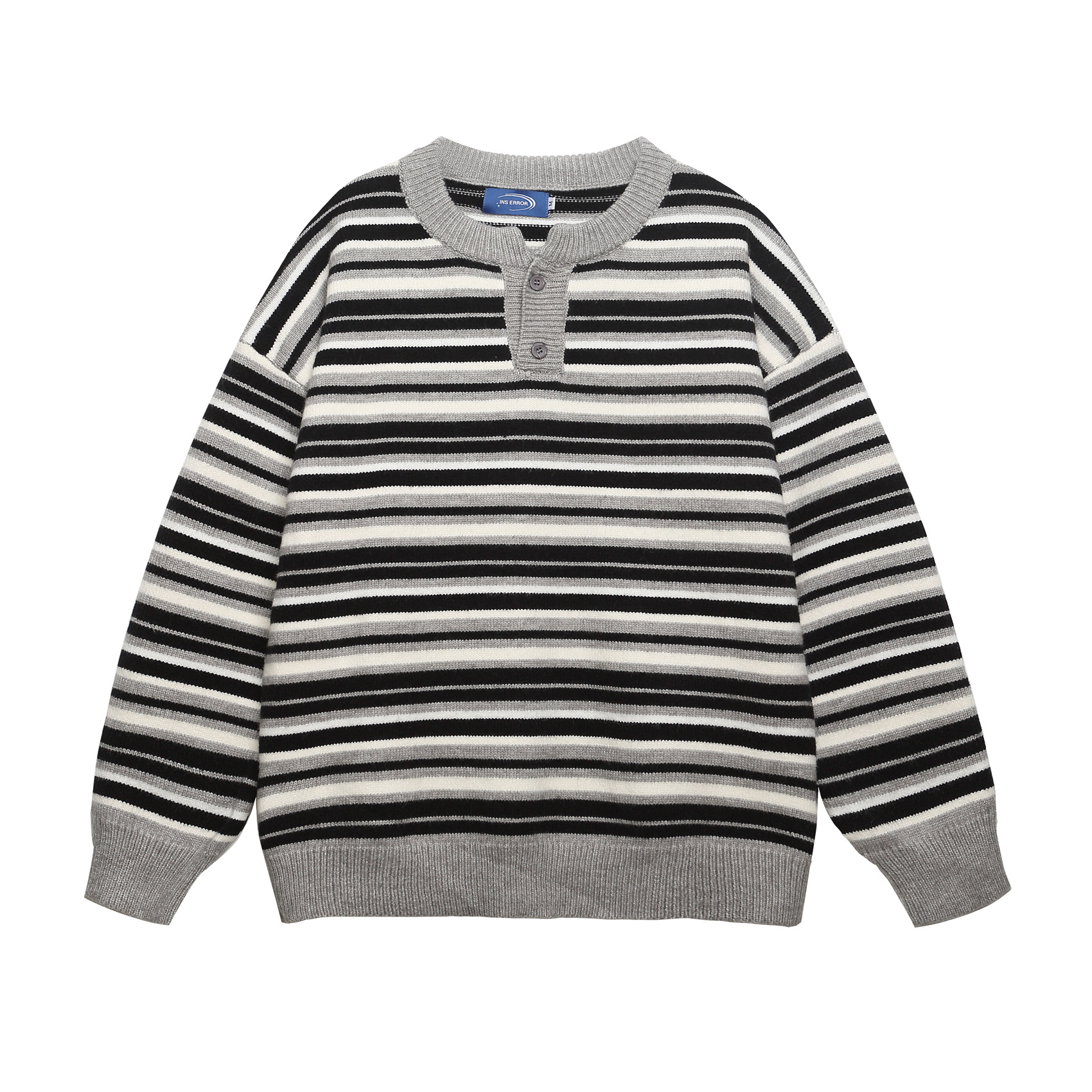 Unisex Oversized Stripe Henley Sweater