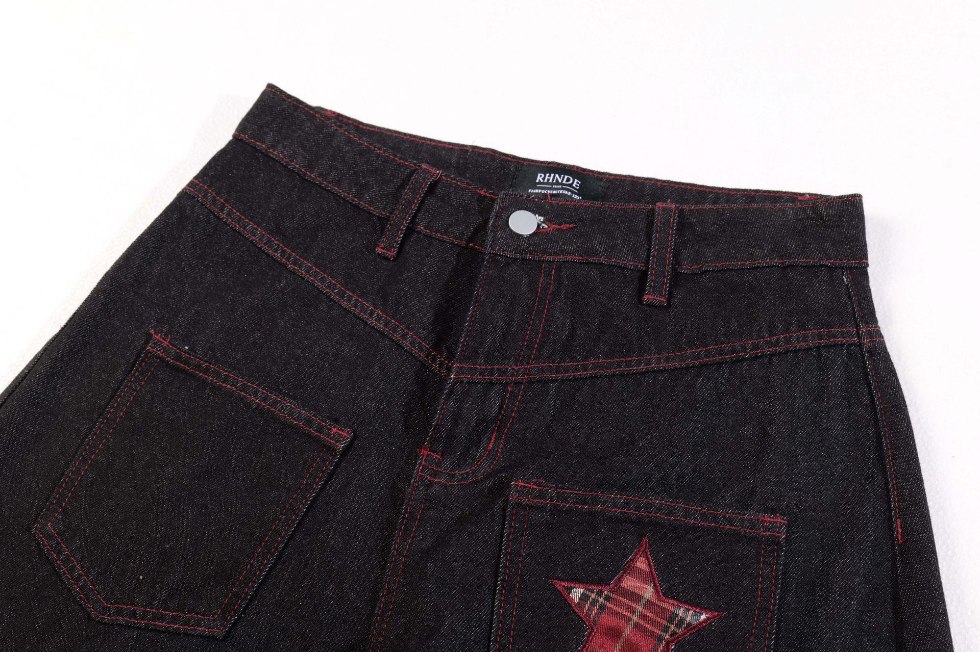High Street Striped Star Patchwork Wide-Leg Jeans for Men and Women Loose Fit Trousers