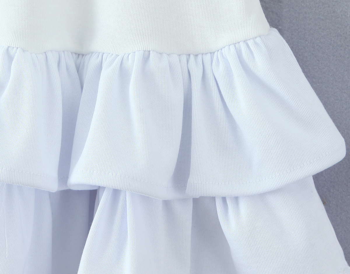 Ruffle Short Sleeve Upturned Neckline Cotton Fitted Dress