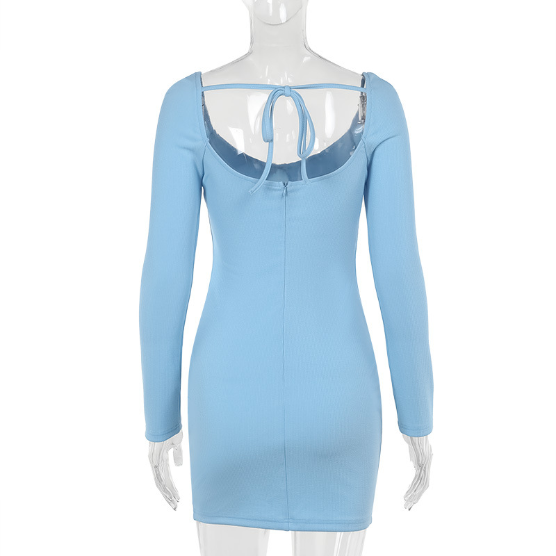 Bodycon Knitted U-Neck Full-Length Sleeve Skirt