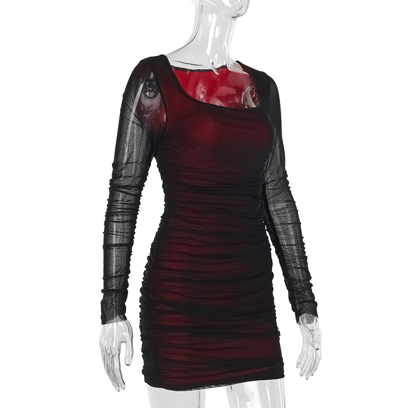 Form-Fitting Full-Sleeve Ruched Hip Dress