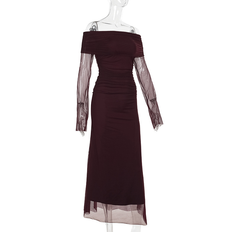 Asymmetric Neckline Three Quarter Sleeve Spandex Pencil Dress