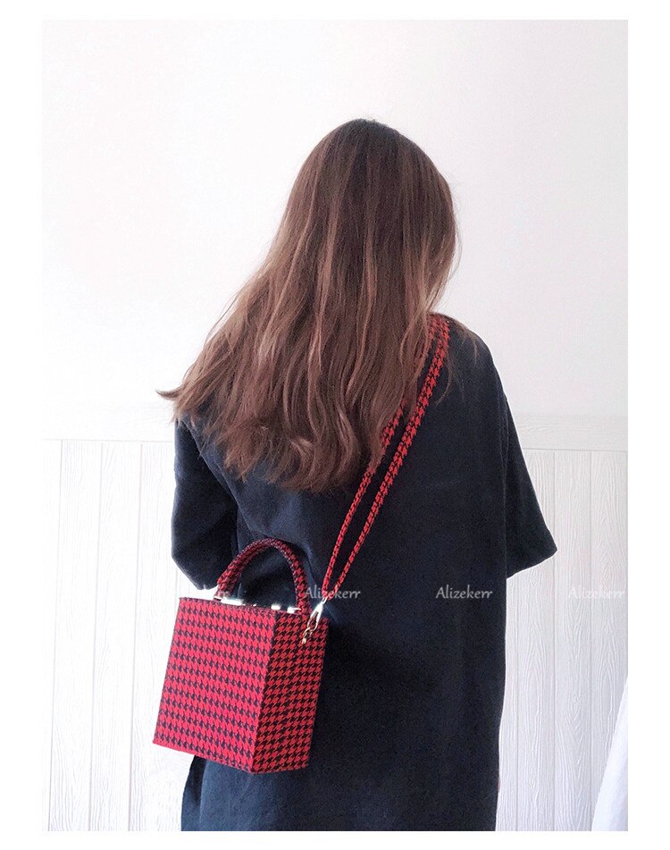 With Code Lock Houndstooth Box Shoulder Bag New Elegant Korean Purses And Handbags Female Big Square Crossbody Retro Bag