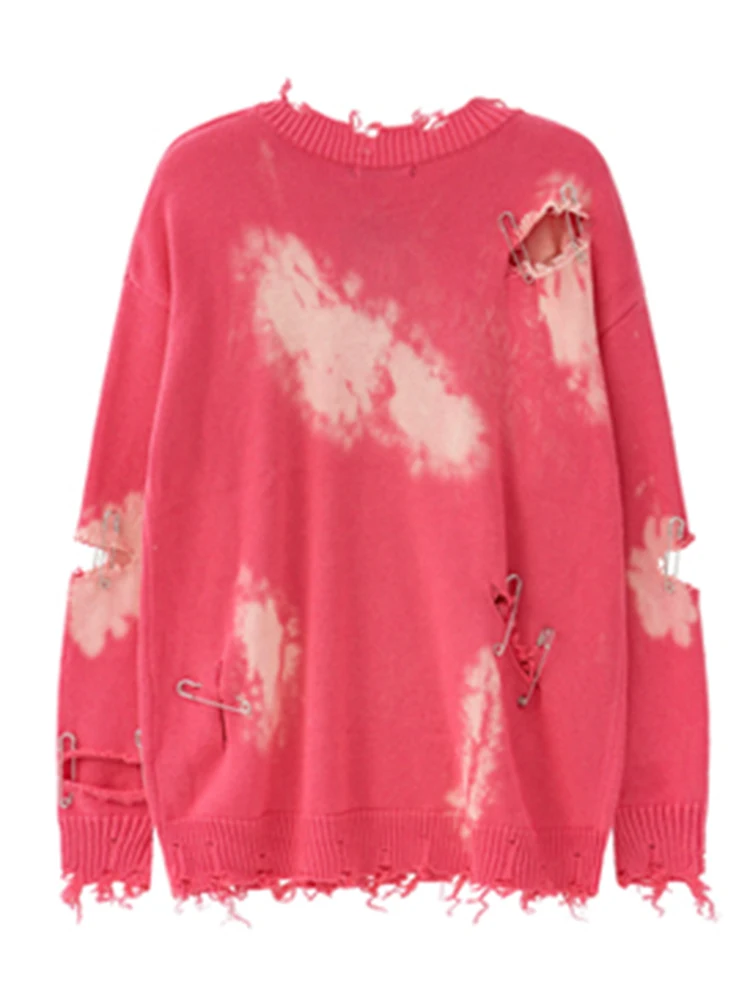 Ladies Needle-Knit Mosaic Openwork Marbled Sweater