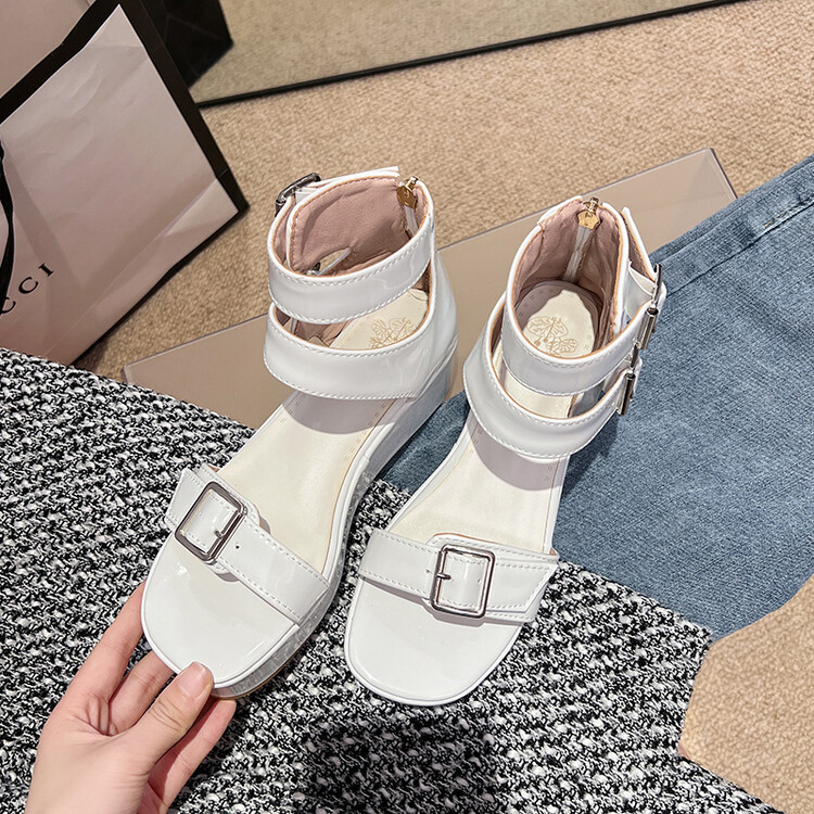 Belt buckle high top sandals, water platform thick sole oversized women's shoes