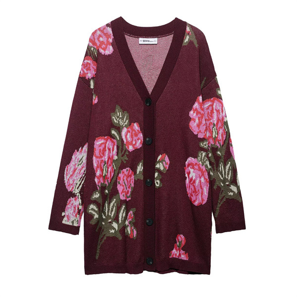 Ladies Crew Neck Polyester Button Front Cardigan