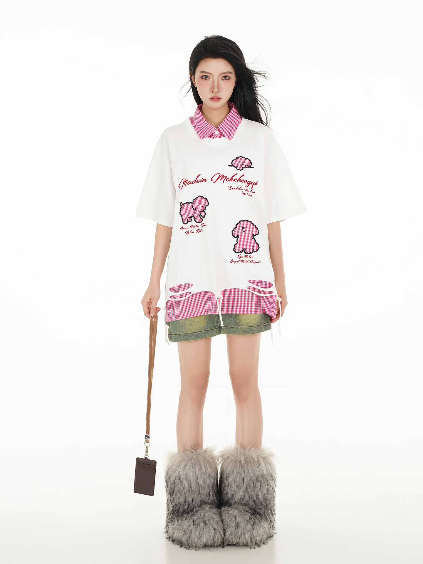 Oversized American Cotton Letter Layered Button-Down Guy's Tee